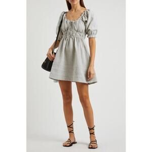 CASA RAKI Olga Cotton Mini Dress Ecru & Blue Size Medium